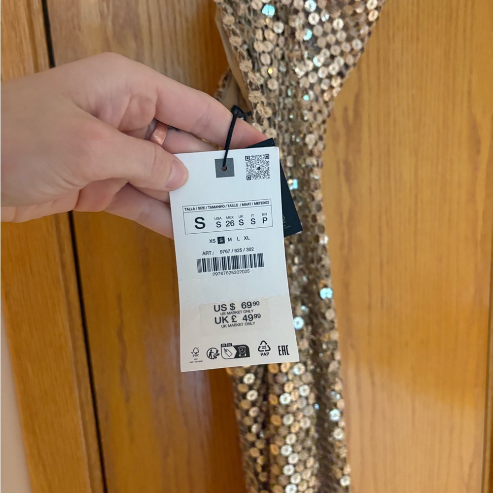 Zara Metallic Gold Sequin Midi Dress - Picture 4 of 8